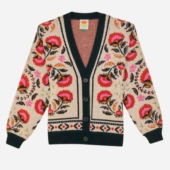 FARM Rio Sweaters - FARM Rio Palms Paradise Sand Cardigain